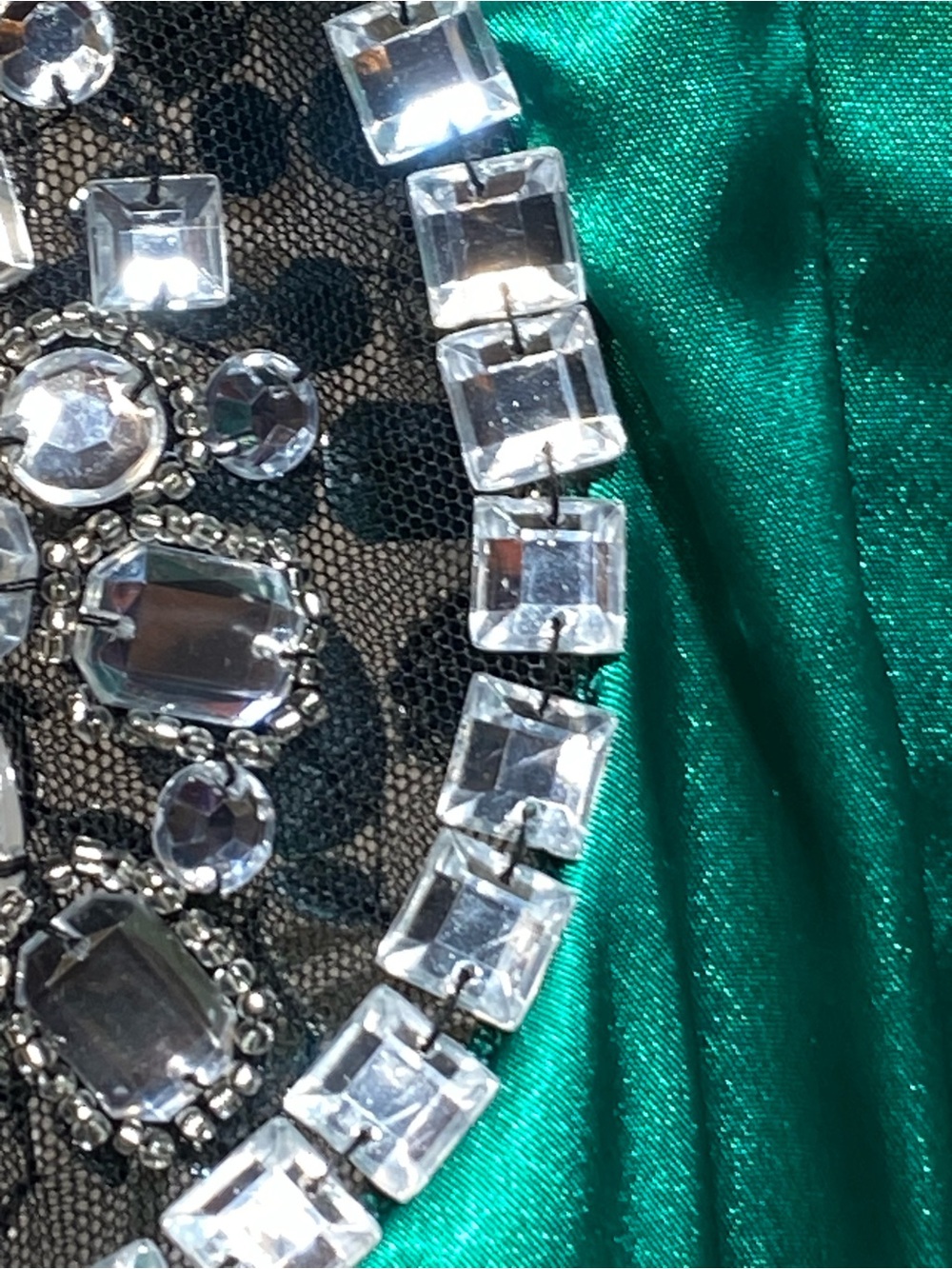 Adam One-Shoulder Teal Satin Dress with Rhinestone Waist Detail - Picture 6 of 12